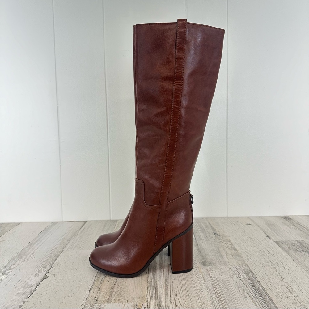 NEW Aldo JEN Brown Leather Block Heel Riding Boots #1217